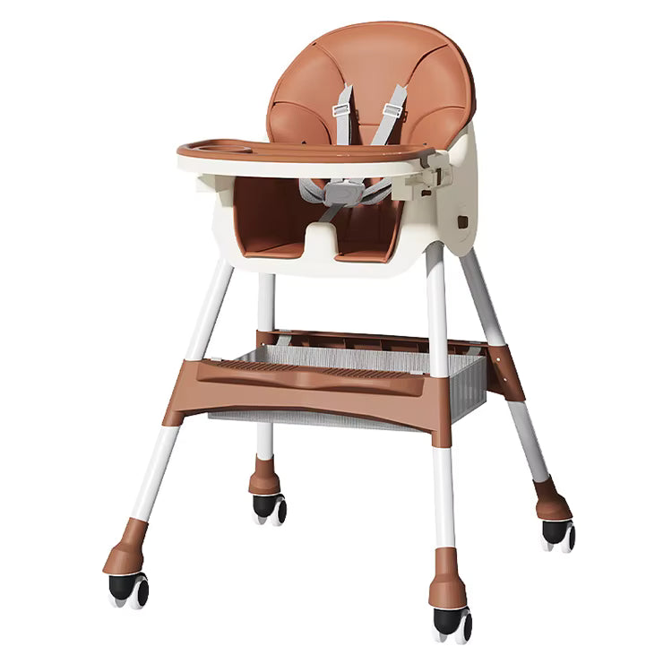 Baby Trend 4-in-1 Convertible High Chair & Booster Seat - Mocha Brown Leatherette, Adjustable Recline, Removable Double Tray & Lockable Wheels