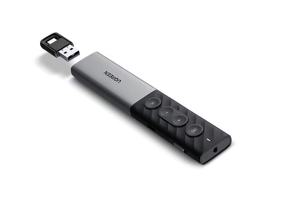 UGREEN Wireless Presenter LP479 Black 2.4GHz 100M Range Red Laser Pointer & Plug-and-Play Receiver