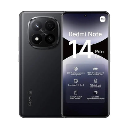 Xiaomi Redmi Note 14 Pro+ 5G Smartphone (12GB RAM, 512GB Storage, 120Hz 1.5K AMOLED, 200MP OIS Camera, 120W HyperCharge, Model 24115RA8EG) – Midnight Black / Lavender Purple / Frost Blue / Sand Gold