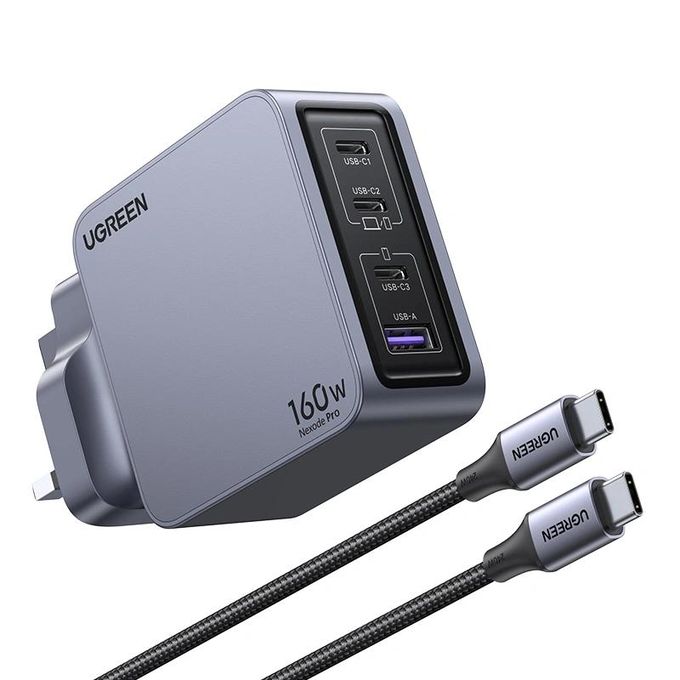 UGREEN Nexode Pro 160W 4-Port GaN Fast Charger X763 Grey UK Plug with 1.5M 240W USB-C Cable