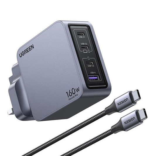UGREEN Nexode Pro 160W 4-Port GaN Fast Charger X763 Grey UK Plug with 1.5M 240W USB-C Cable