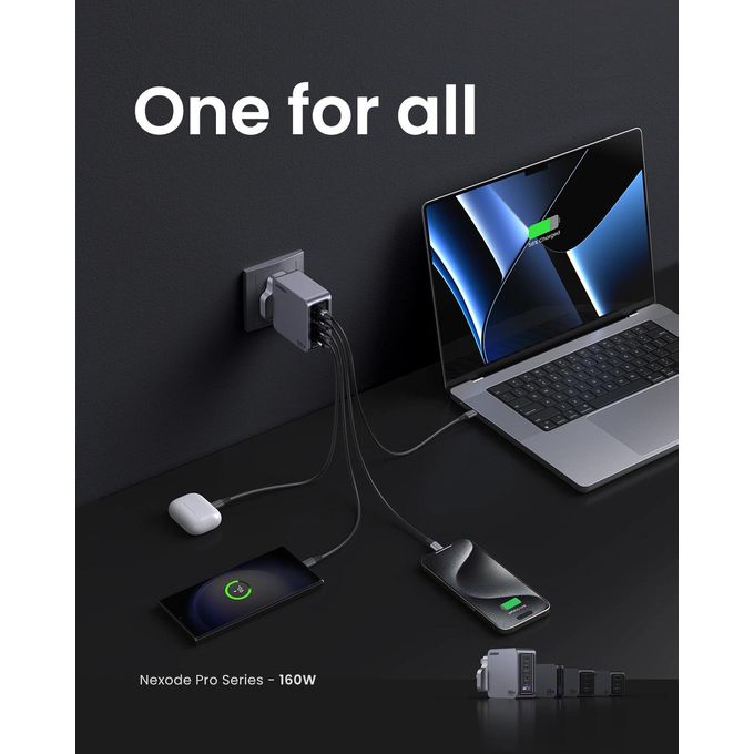 UGREEN Nexode Pro 160W 4-Port GaN Fast Charger X763 Grey UK Plug with 1.5M 240W USB-C Cable