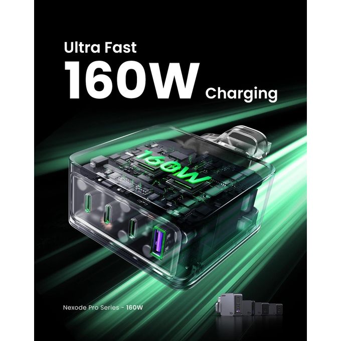 UGREEN Nexode Pro 160W 4-Port GaN Fast Charger X763 Grey UK Plug with 1.5M 240W USB-C Cable