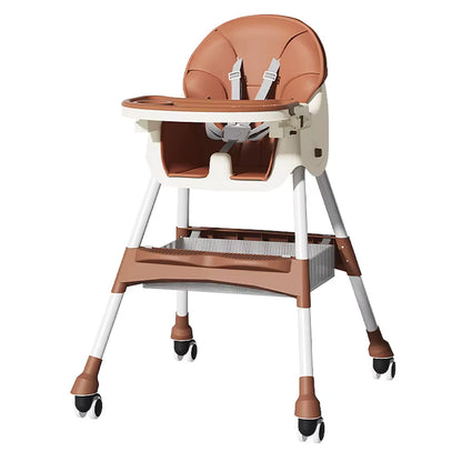 Baby Trend 4-in-1 Convertible High Chair & Booster Seat - Mocha Brown Leatherette, Adjustable Recline, Removable Double Tray & Lockable Wheels