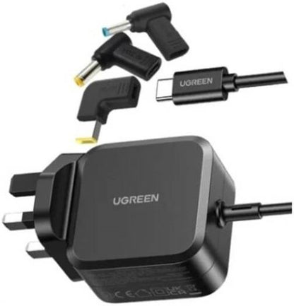 UGREEN USB-C 67W PD GaN Tech Power Adapter X377 Black UK Plug with 3 Interchangeable DC Connectors