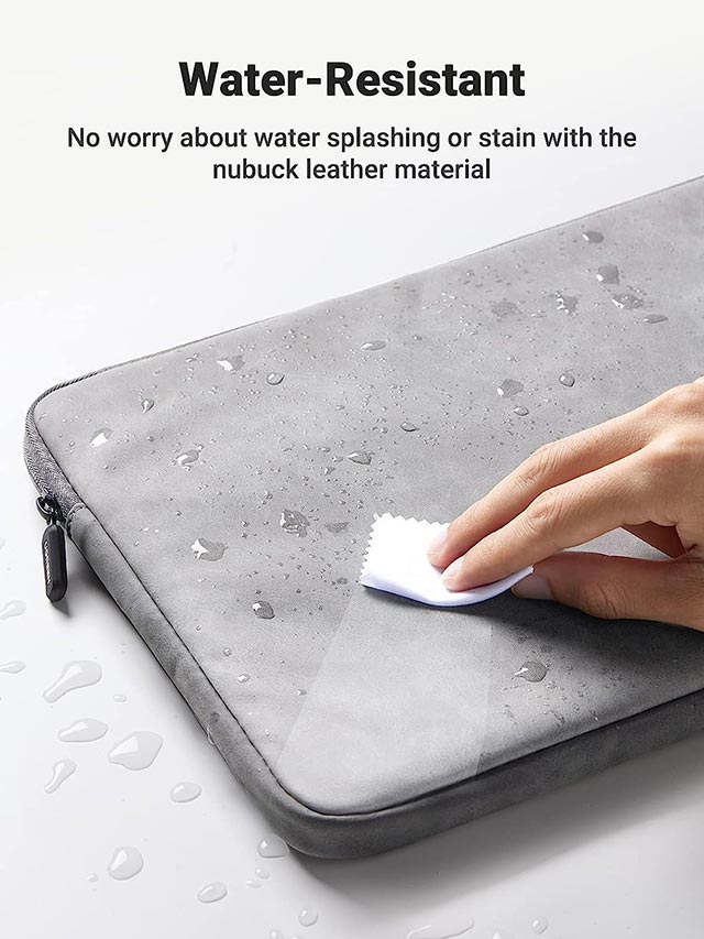UGREEN Laptop Sleeve Case 14-14.9-Inch LP187 Grey Water-Resistant PU Leather & Velvet Lining Protective Bag
