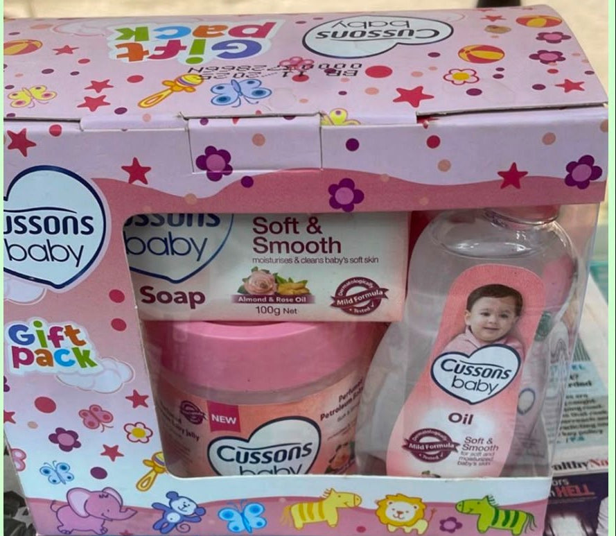 Cussons Baby Soft & Smooth Gift Pack - Baby Soap, Perfumed Petroleum Jelly & Baby Oil Essential Care Set