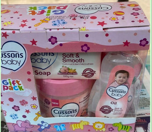 Cussons Baby Soft & Smooth Gift Pack - Baby Soap, Perfumed Petroleum Jelly & Baby Oil Essential Care Set