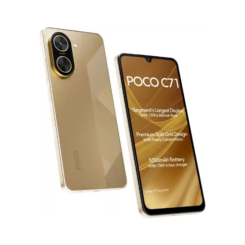 Xiaomi POCO C71 4G Smartphone (4GB RAM, 128GB Storage, 120Hz 6.88" Display, 5200mAh Battery, 32MP AI Camera, Model 25028PC03G) – Power Black / Cool Blue / Desert Gold