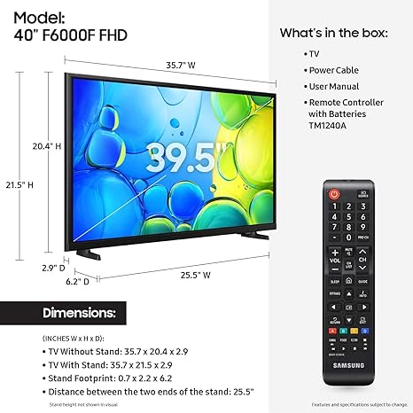 Samsung 43-Inch Full HD Smart LED TV (43F6000FU) with Tizen OS, Bluetooth, Wi-Fi, Dolby Digital Plus & 2-Year Official Warranty