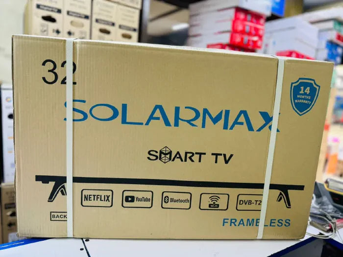Solarmax 32-Inch HD Frameless Digital LED TV, AC/DC Solar-Ready Television with Inbuilt Decoder, HDMI & USB Connectivity