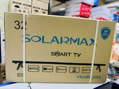 Solarmax 32-Inch HD Frameless Digital LED TV, AC/DC Solar-Ready Television with Inbuilt Decoder, HDMI & USB Connectivity
