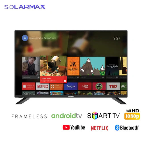 Solarmax 32-Inch HD Frameless Smart Android TV with Bluetooth, Wi-Fi, Netflix, YouTube & Inbuilt Decoder