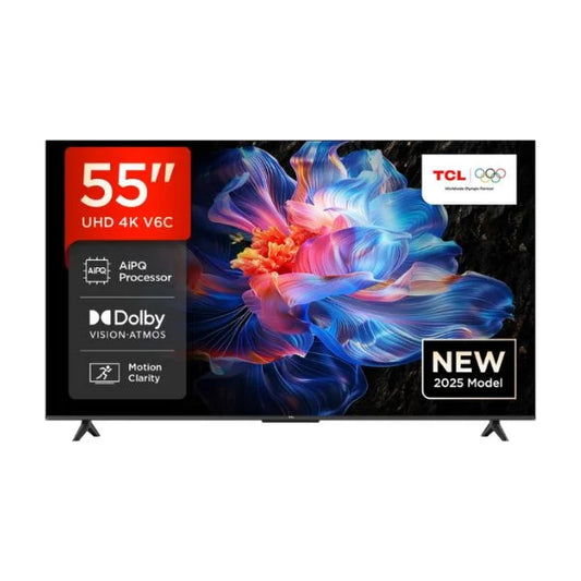 TCL 55-Inch 4K HDR Google TV (55V6C) with AiPQ Processor, 120Hz Game Accelerator, Dolby Audio, Metallic Bezel-Less Design & 2-Year Official Warranty