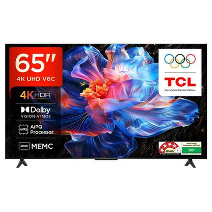 TCL 65-Inch 4K HDR Google TV (65V6C) with AiPQ Processor, 120Hz Game Accelerator, Dolby Atmos, Metallic Bezel-Less Design & 2-Year Official Warranty