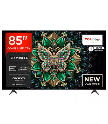 TCL 85-Inch 4K QD-Mini LED Google TV (85C6K) with 144Hz VRR, 512 Local Dimming Zones, AiPQ Pro Processor, ONKYO 2.1 Sound & 2-Year Official Warranty