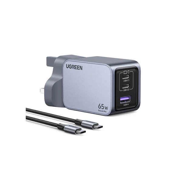 UGREEN Nexode Pro 65W 3-Port GaN Fast Charger X755 Grey UK Plug with 1.5M 100W USB-C Cable