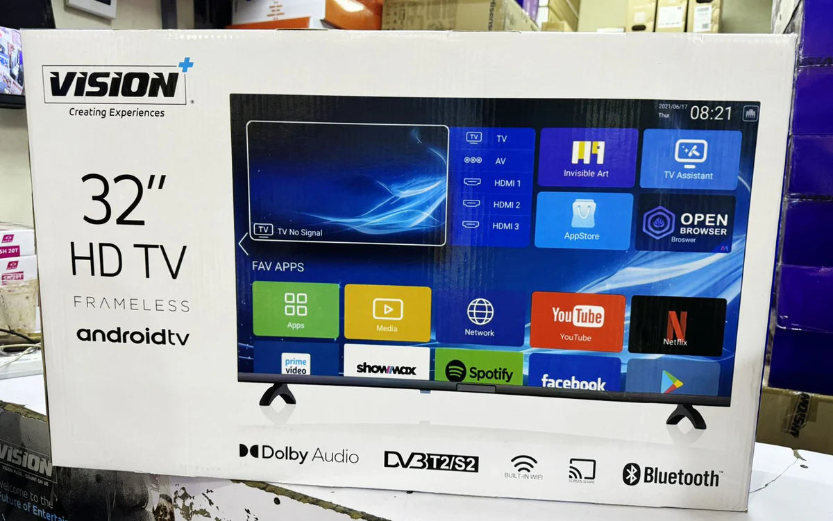 Vision Plus 32-Inch HD Frameless Smart Android TV with Bluetooth, Wi-Fi, Netflix, YouTube & 2-Year V+ Care Warranty