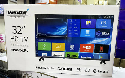 Vision Plus 32-Inch HD Frameless Smart Android TV with Bluetooth, Wi-Fi, Netflix, YouTube & 2-Year V+ Care Warranty