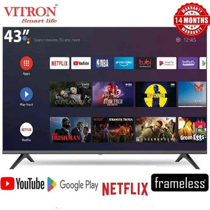 Vitron 43-Inch Smart QLED Frameless Android TV (HTC4300QFS) with Bluetooth, Wi-Fi, Netflix, YouTube, Inbuilt Decoder & 1-Year Official Warranty